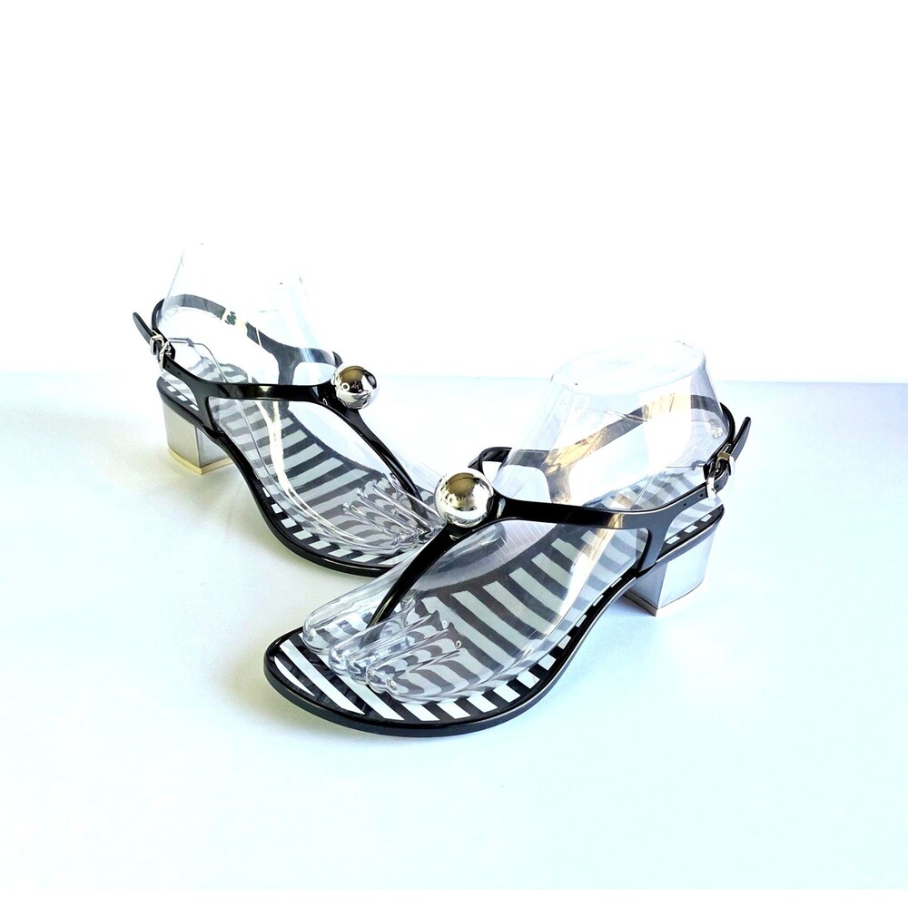 FRANCES VALENTINE Virginia Jelly Block Heel Sandals Sz 36 6 Black Silver Ball